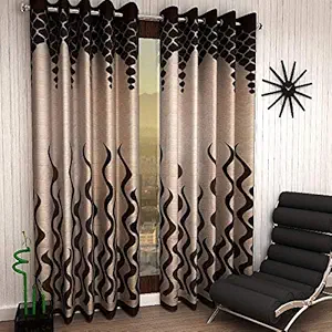 Home Decor Modern Wave Panel Polyester Curtains for Door 7 Feet, Pack of 1, Brown (Brown, 7 Feet (1 Piece))