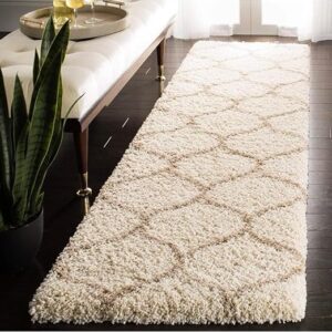 Shaggy Floor Carpet for Living Room & Modern Fluffy Fur Rugs, Elegent Bedside Runners for Guest Room,Kids Room | Modern Decorative Floor Mats for Halls & Drawing Room(1.5x4 Feet Ivory Mandir