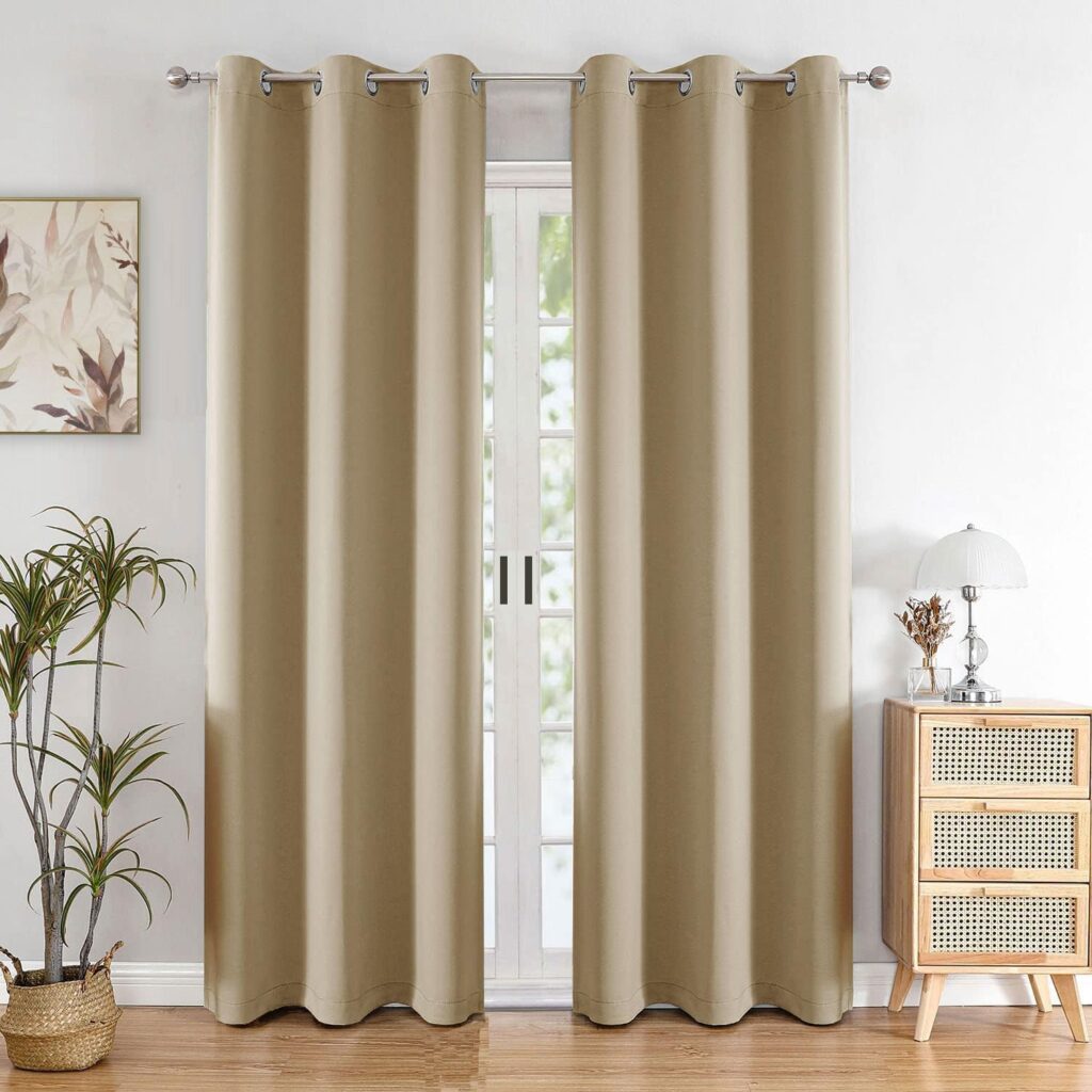 HOMEMONDE Solid Blackout Curtains 8 Feet Long Set of 2 - Thermal Insulated Curtains for Long Door, 70% Room Darkening Drapes for Living Room, Bedroom, 96 Inches, (Beige, 243.84 x 118 CM)