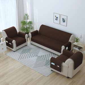 Home Quilted Sofa Cover 5 Seater | Sofa Cover with Pockets | Microfiber Sofa Cover | 3+1+1 Seater Sofa Cover with Pockets | Make Your Own Set Stylish for Aesthetic Home Furnishing | Brown