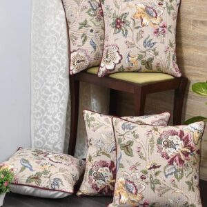 Clasiko Cotton Cushion Covers Set of 5; 16X16 in; Multicolor Flowers, 250 tc