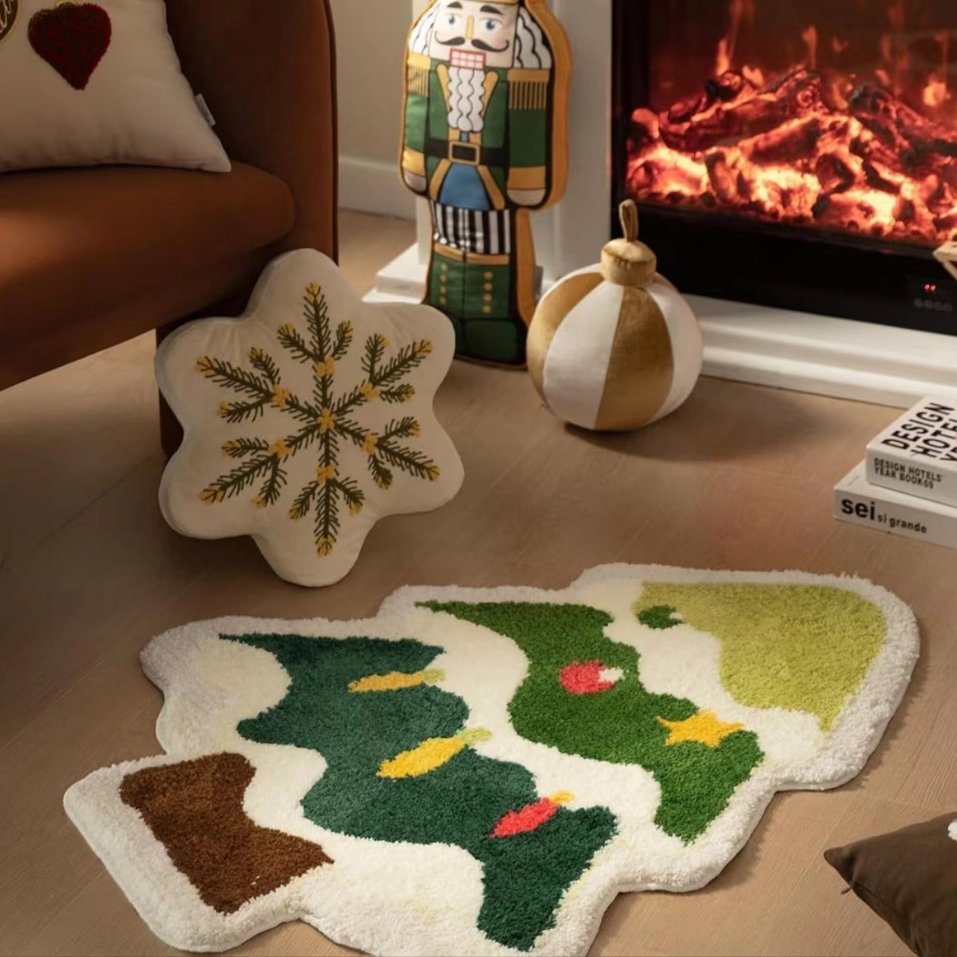 Cartoon Christmas Tree Cashmere Carpet Home Christmas Eve Non-slip Door Mat Bathroom Bathroom Mats - Image 7