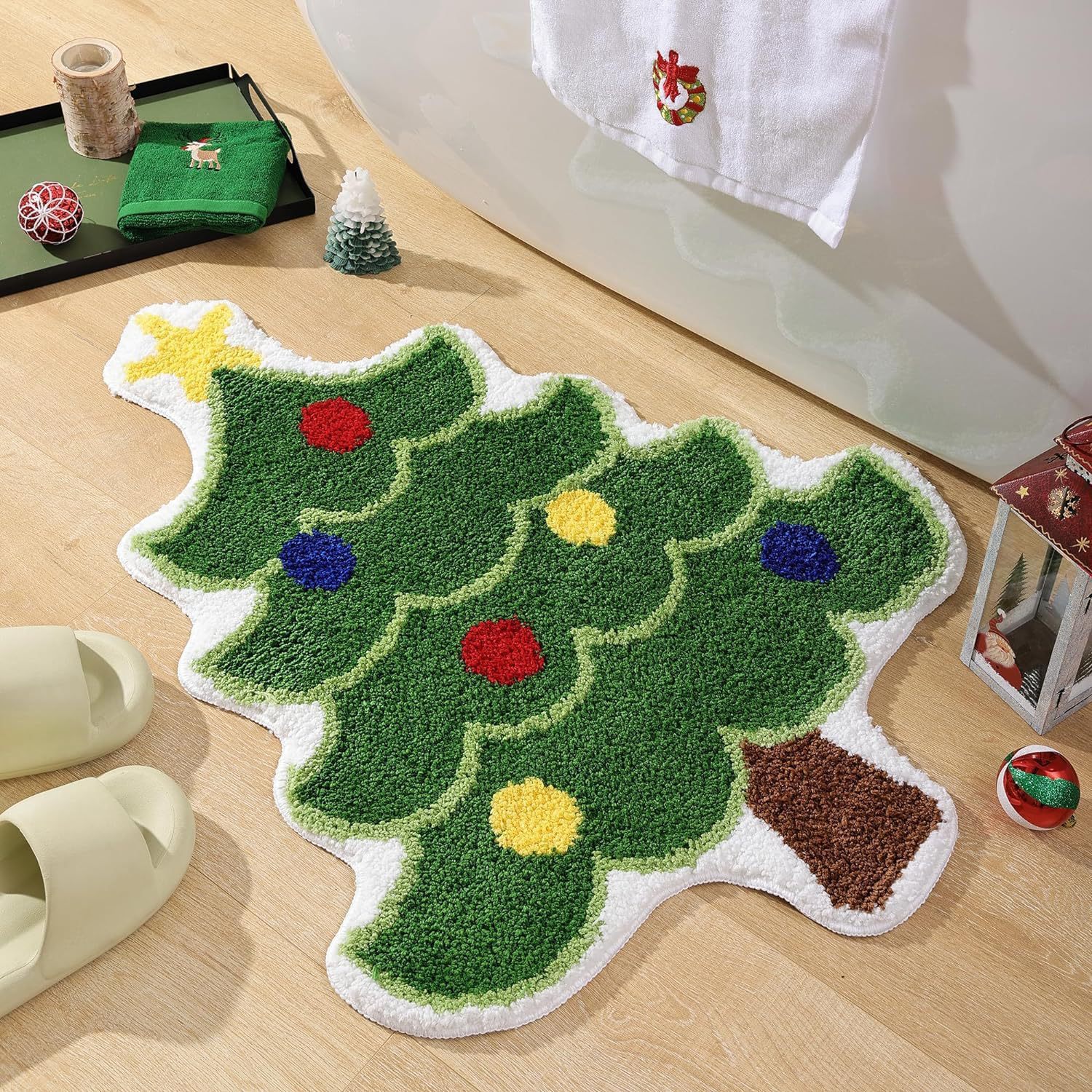 Cartoon Christmas Tree Cashmere Carpet Home Christmas Eve Non-slip Door Mat Bathroom Bathroom Mats - Image 8