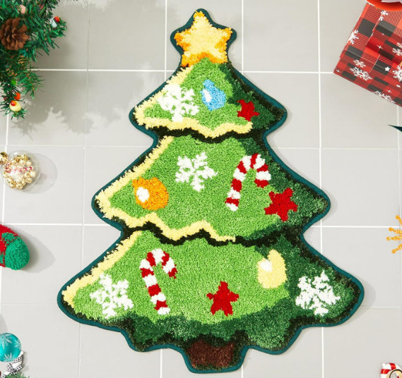 Cartoon Christmas Tree Cashmere Carpet Home Christmas Eve Non-slip Door Mat Bathroom Bathroom Mats - Image 10