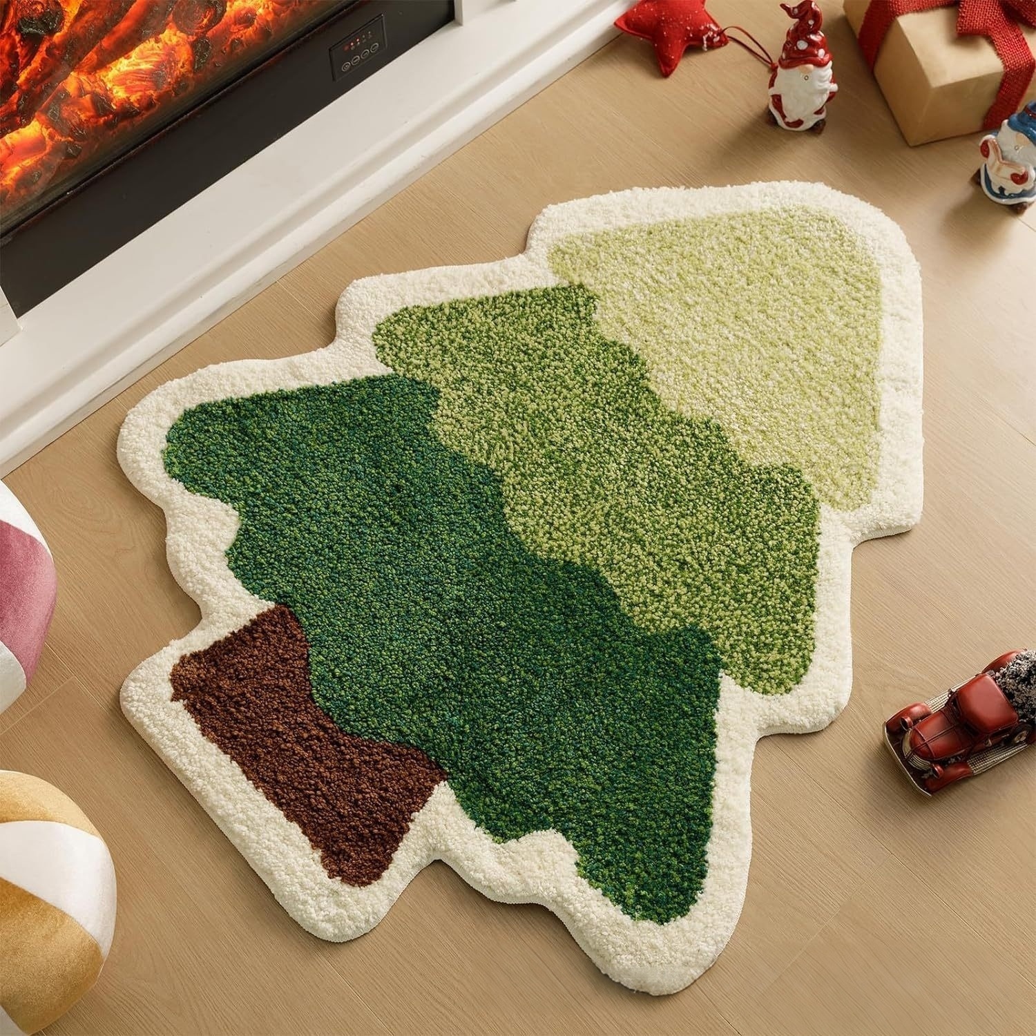 Cartoon Christmas Tree Cashmere Carpet Home Christmas Eve Non-slip Door Mat Bathroom Bathroom Mats