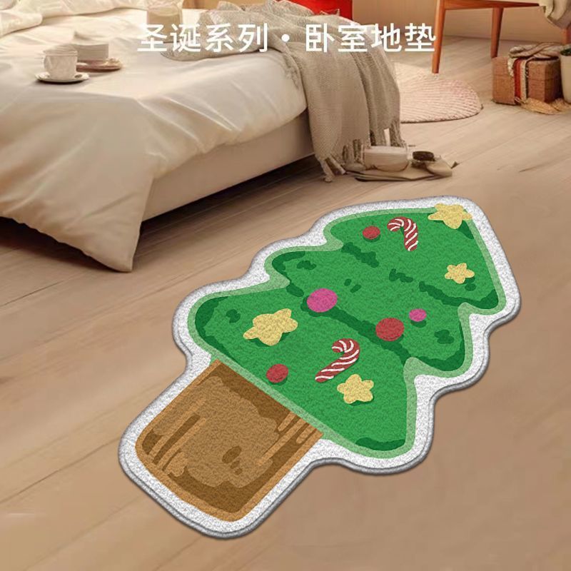 Cartoon Christmas Tree Cashmere Carpet Home Christmas Eve Non-slip Door Mat Bathroom Bathroom Mats - Image 4