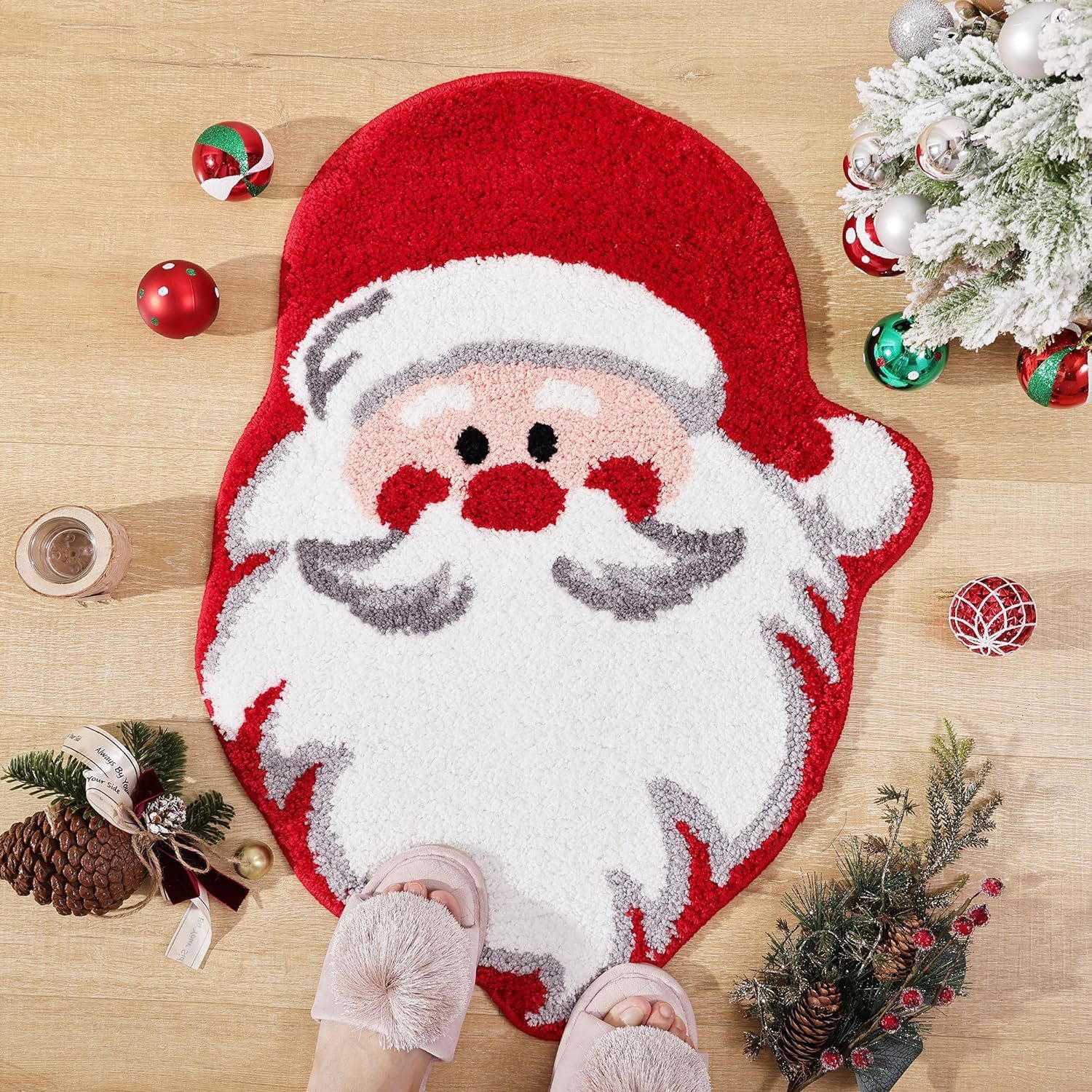 Cartoon Christmas Tree Cashmere Carpet Home Christmas Eve Non-slip Door Mat Bathroom Bathroom Mats - Image 5