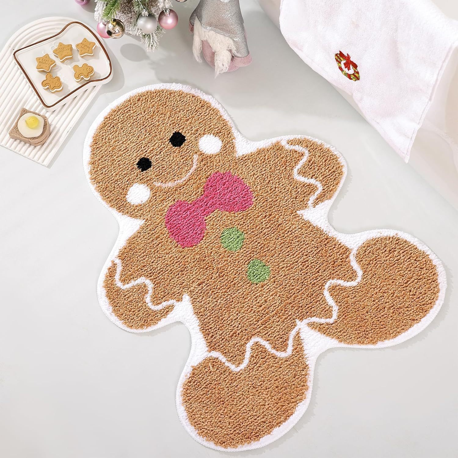 Cartoon Christmas Tree Cashmere Carpet Home Christmas Eve Non-slip Door Mat Bathroom Bathroom Mats - Image 3