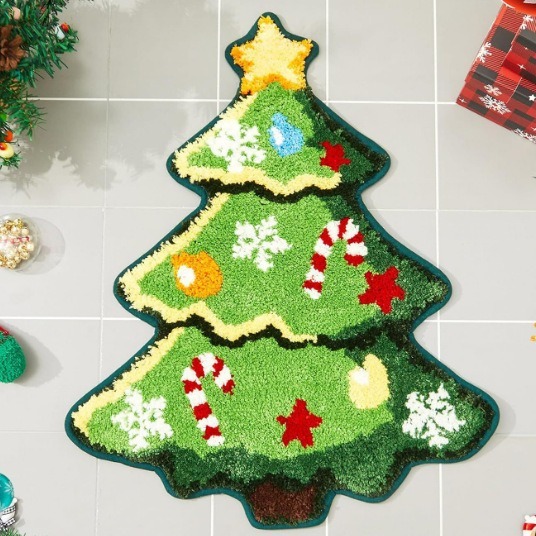 Cartoon Christmas Tree Cashmere Carpet Home Christmas Eve Non-slip Door Mat Bathroom Bathroom Mats - Image 2